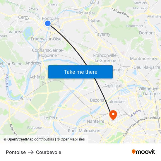 Pontoise to Courbevoie map