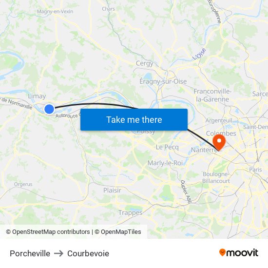 Porcheville to Courbevoie map