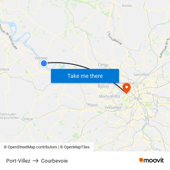 Port-Villez to Courbevoie map