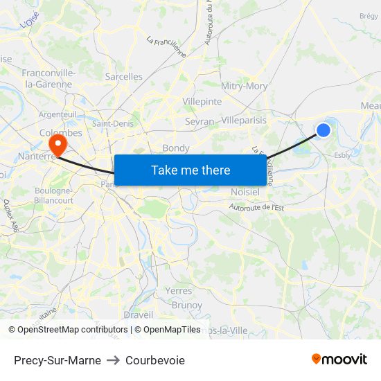Precy-Sur-Marne to Courbevoie map