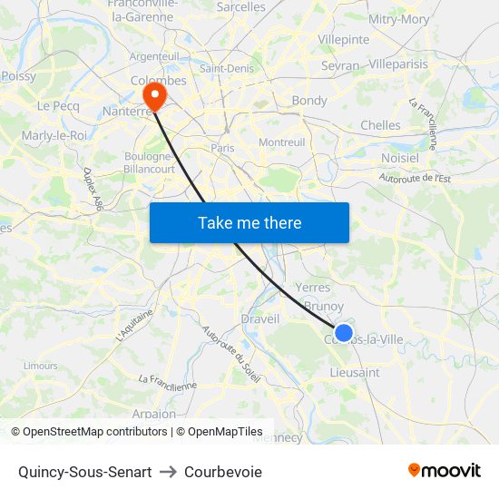 Quincy-Sous-Senart to Courbevoie map