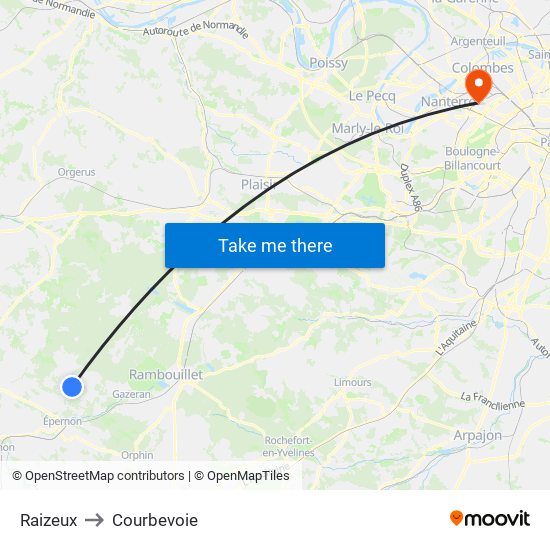Raizeux to Courbevoie map
