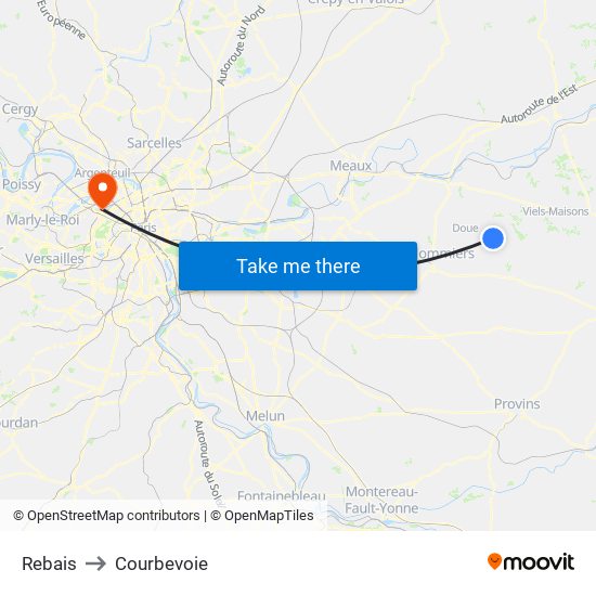 Rebais to Courbevoie map
