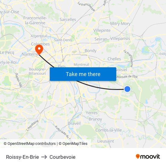 Roissy-En-Brie to Courbevoie map