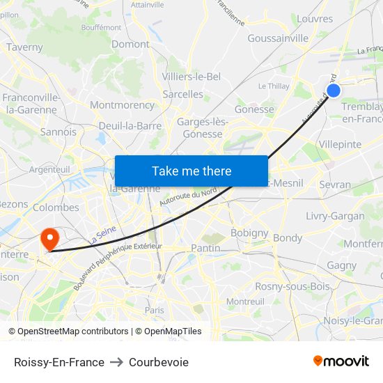 Roissy-En-France to Courbevoie map