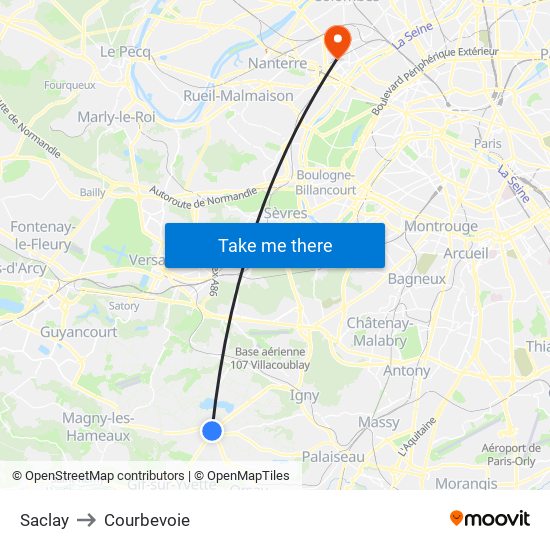 Saclay to Courbevoie map