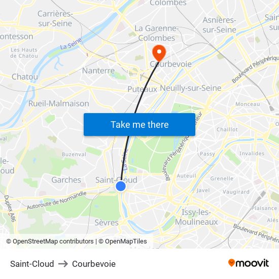 Saint-Cloud to Courbevoie map