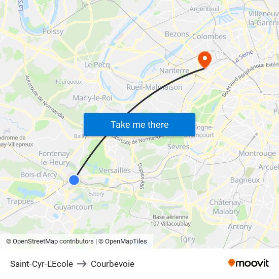 Saint-Cyr-L'Ecole to Courbevoie map
