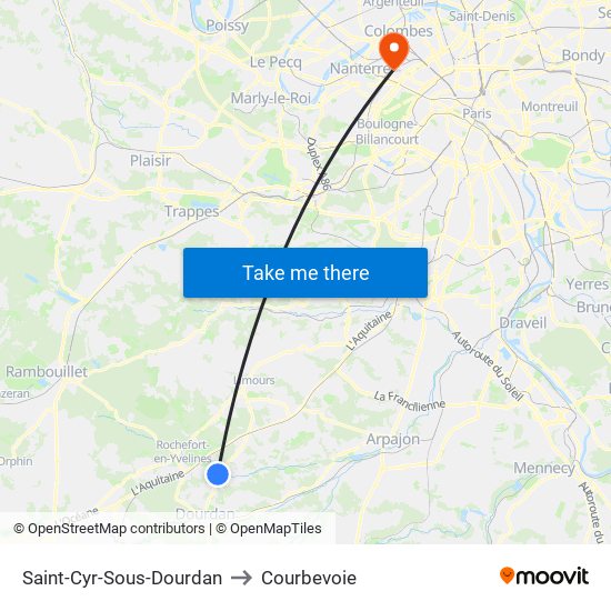 Saint-Cyr-Sous-Dourdan to Courbevoie map