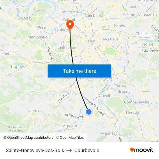 Sainte-Genevieve-Des-Bois to Courbevoie map