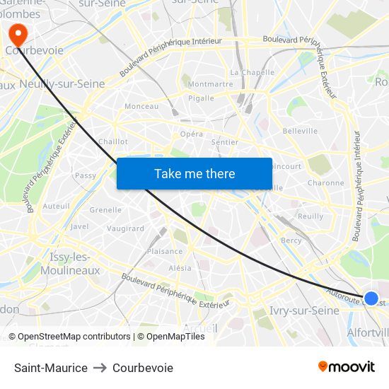 Saint-Maurice to Courbevoie map