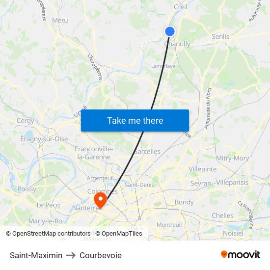 Saint-Maximin to Courbevoie map