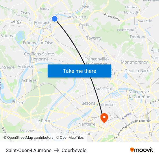 Saint-Ouen-L'Aumone to Courbevoie map