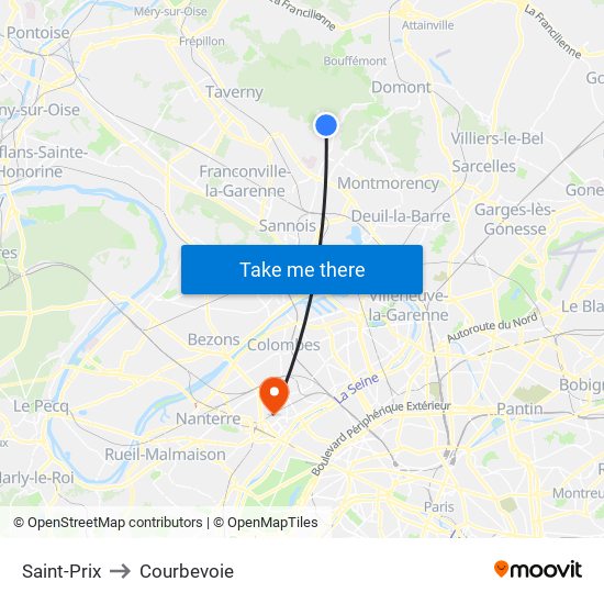 Saint-Prix to Courbevoie map