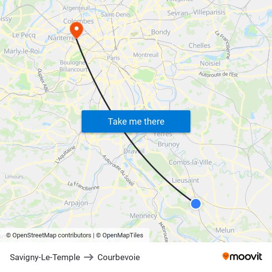 Savigny-Le-Temple to Courbevoie map