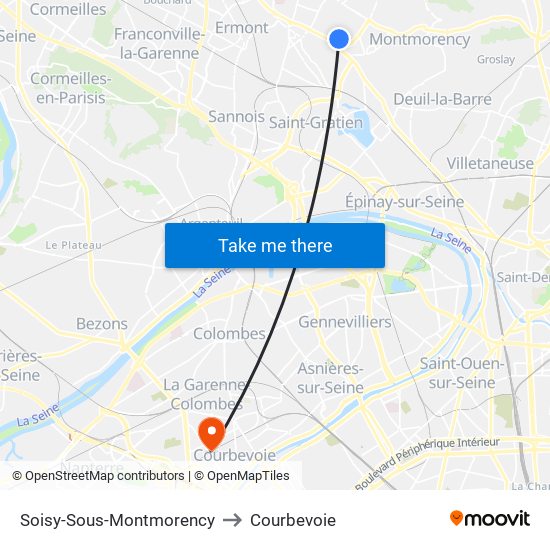 Soisy-Sous-Montmorency to Courbevoie map