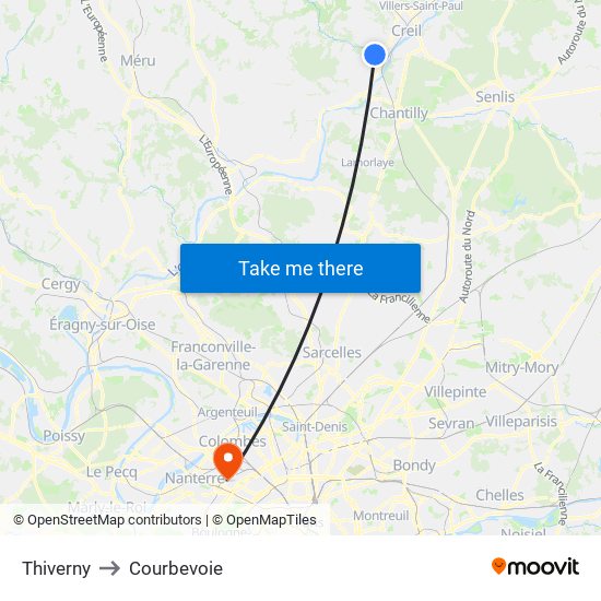 Thiverny to Courbevoie map