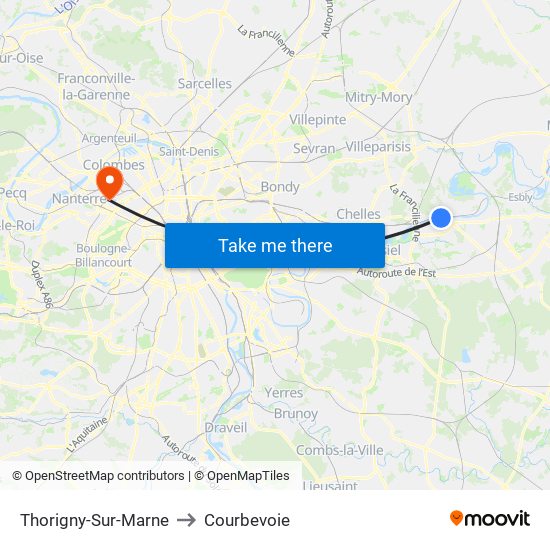 Thorigny-Sur-Marne to Courbevoie map