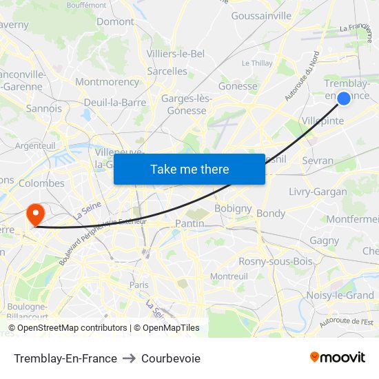 Tremblay-En-France to Courbevoie map