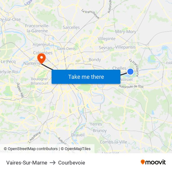 Vaires-Sur-Marne to Courbevoie map