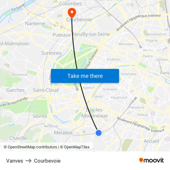 Vanves to Courbevoie map