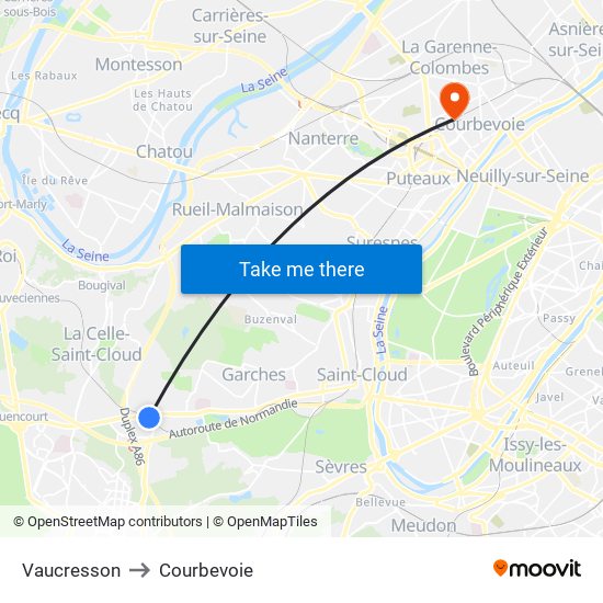 Vaucresson to Courbevoie map