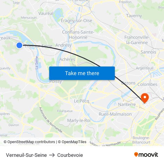Verneuil-Sur-Seine to Courbevoie map