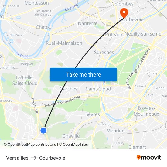 Versailles to Courbevoie map