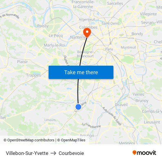 Villebon-Sur-Yvette to Courbevoie map