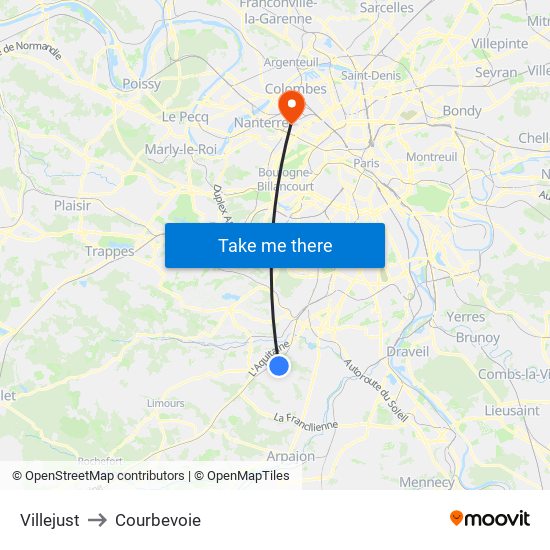 Villejust to Courbevoie map