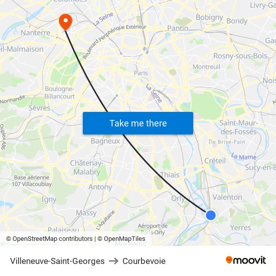 Villeneuve-Saint-Georges to Courbevoie map
