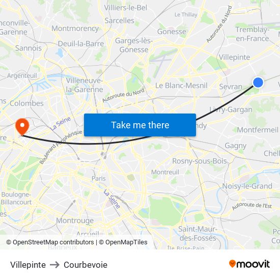 Villepinte to Courbevoie map