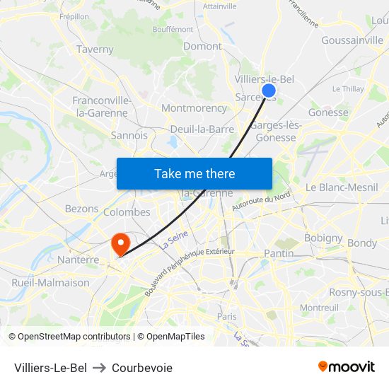 Villiers-Le-Bel to Courbevoie map