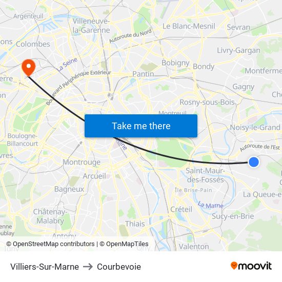 Villiers-Sur-Marne to Courbevoie map