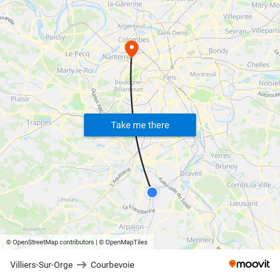 Villiers-Sur-Orge to Courbevoie map