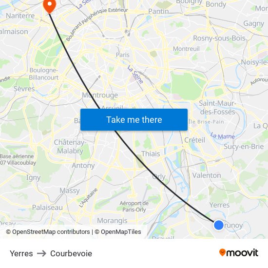Yerres to Courbevoie map