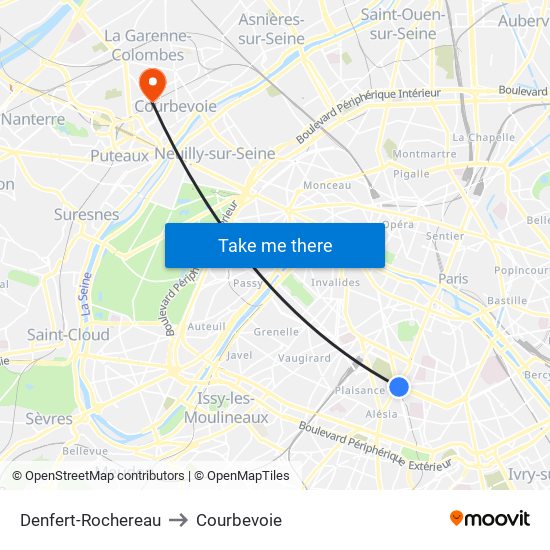 Denfert-Rochereau to Courbevoie map