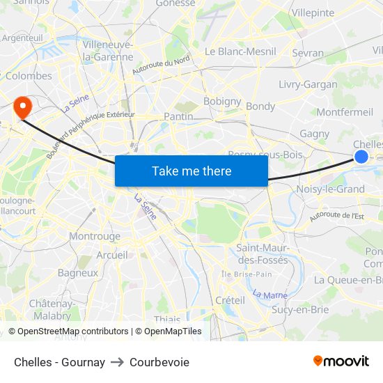 Chelles - Gournay to Courbevoie map