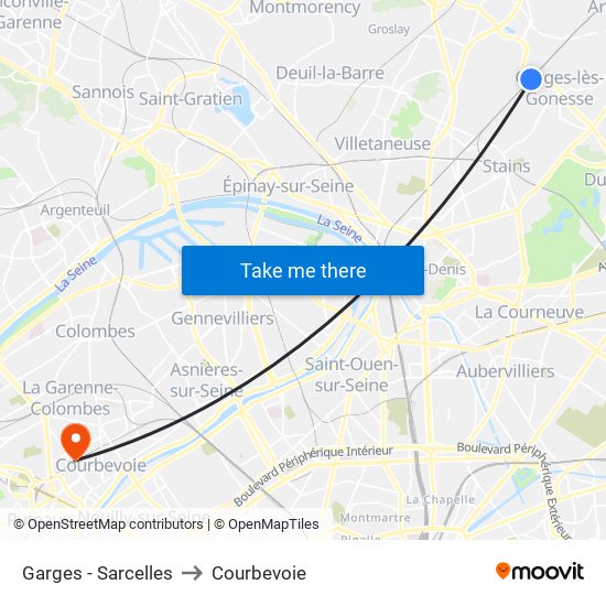 Garges - Sarcelles to Courbevoie map