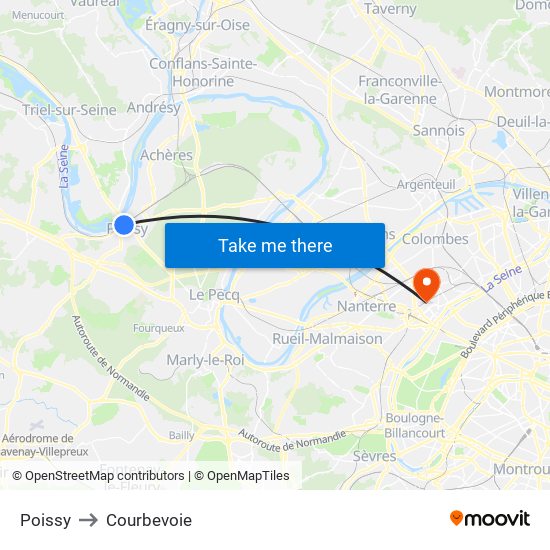 Poissy to Courbevoie map