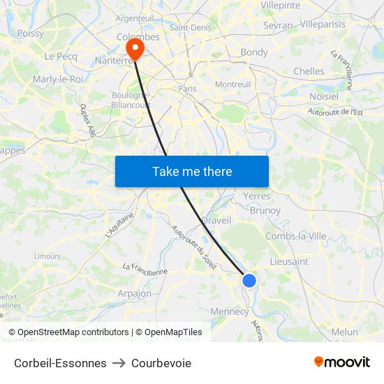 Corbeil-Essonnes to Courbevoie map