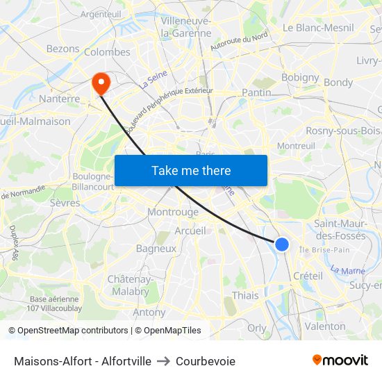 Maisons-Alfort - Alfortville to Courbevoie map