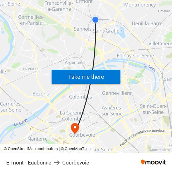 Ermont - Eaubonne to Courbevoie map