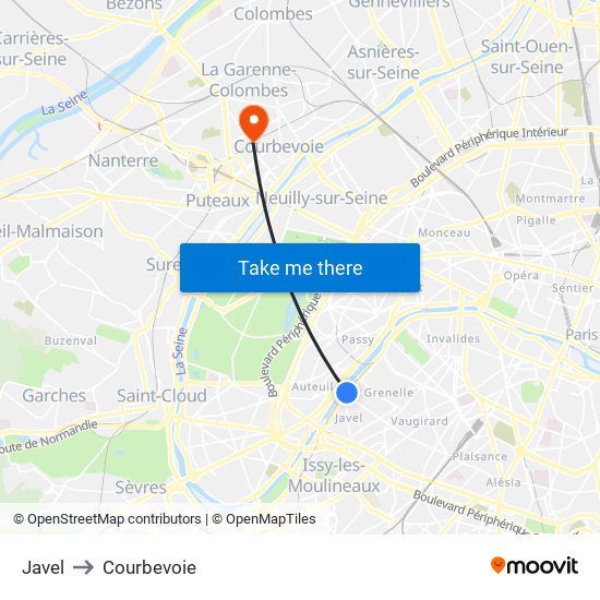 Javel to Courbevoie map