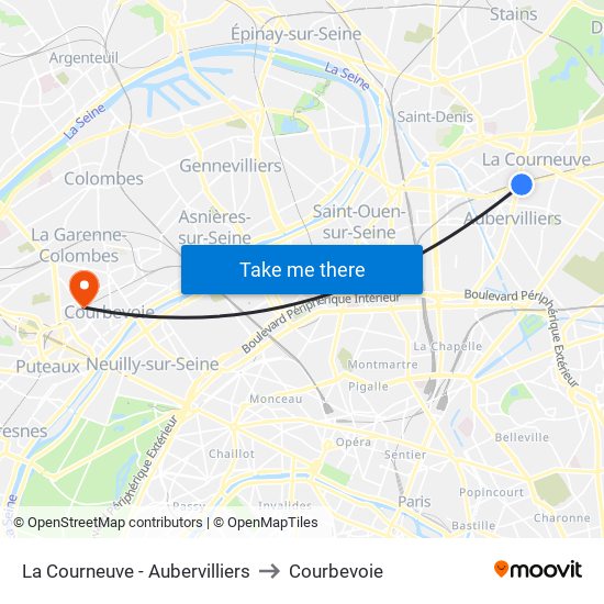 La Courneuve - Aubervilliers to Courbevoie map