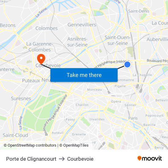 Porte de Clignancourt to Courbevoie map