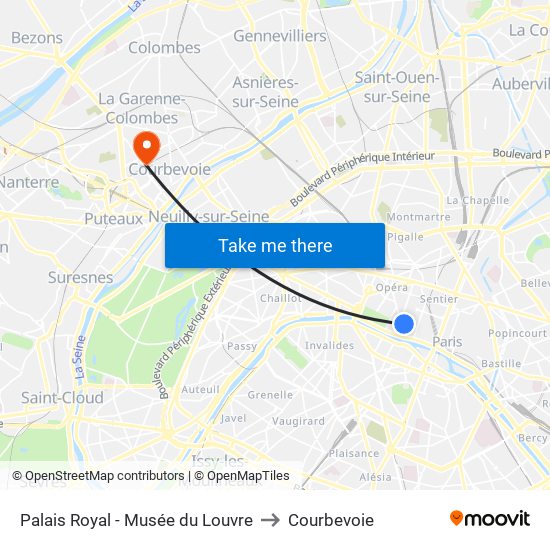 Palais Royal - Musée du Louvre to Courbevoie map