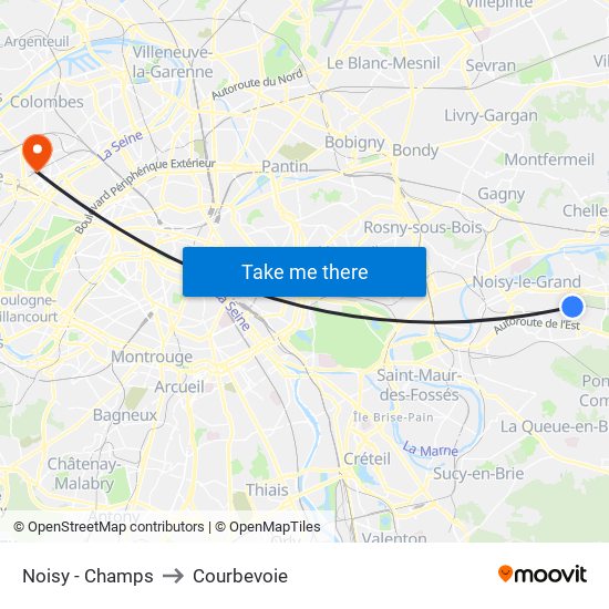 Noisy - Champs to Courbevoie map