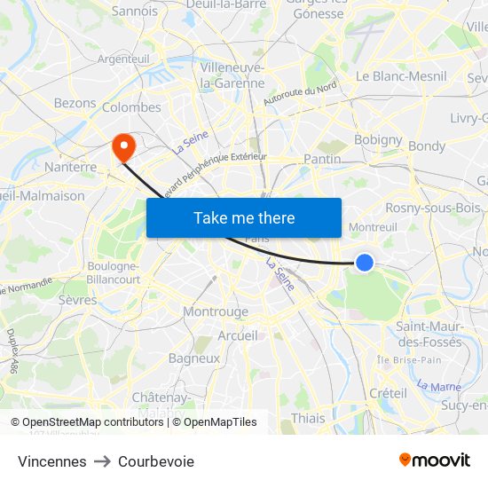 Vincennes to Courbevoie map