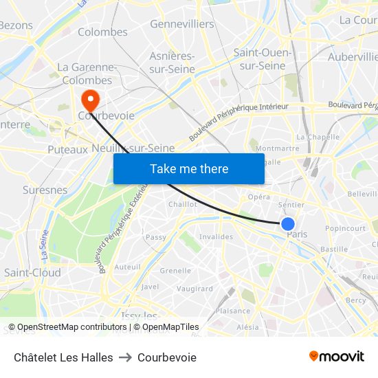 Châtelet Les Halles to Courbevoie map